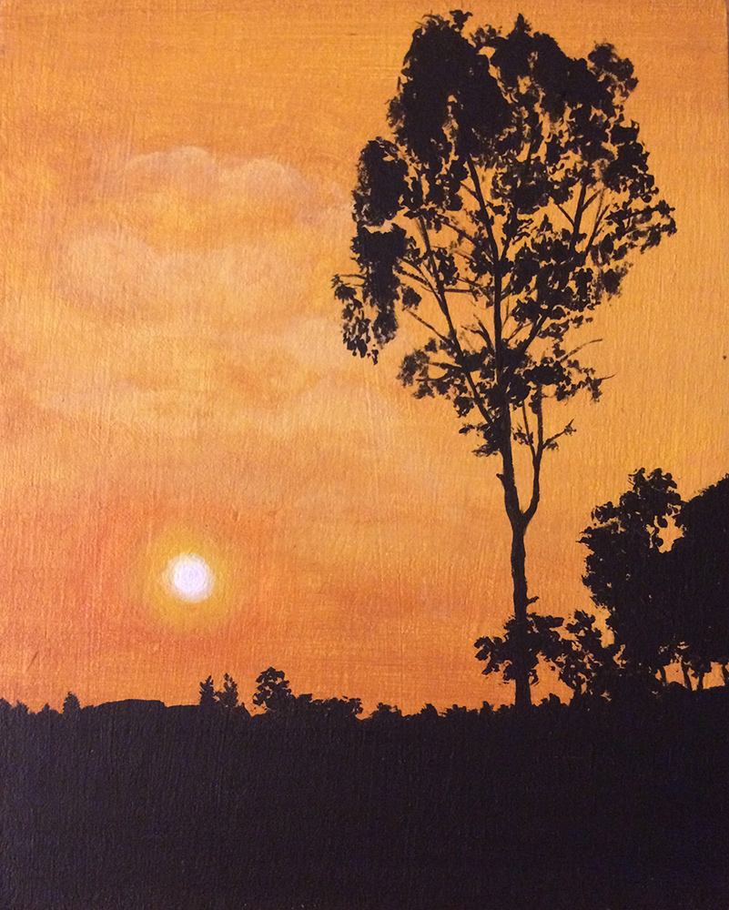 An acrylic painting of a warm sunset