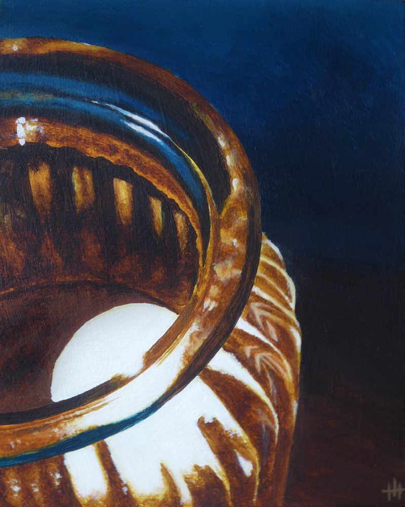 An acrylic painting of a candle in a glass jar