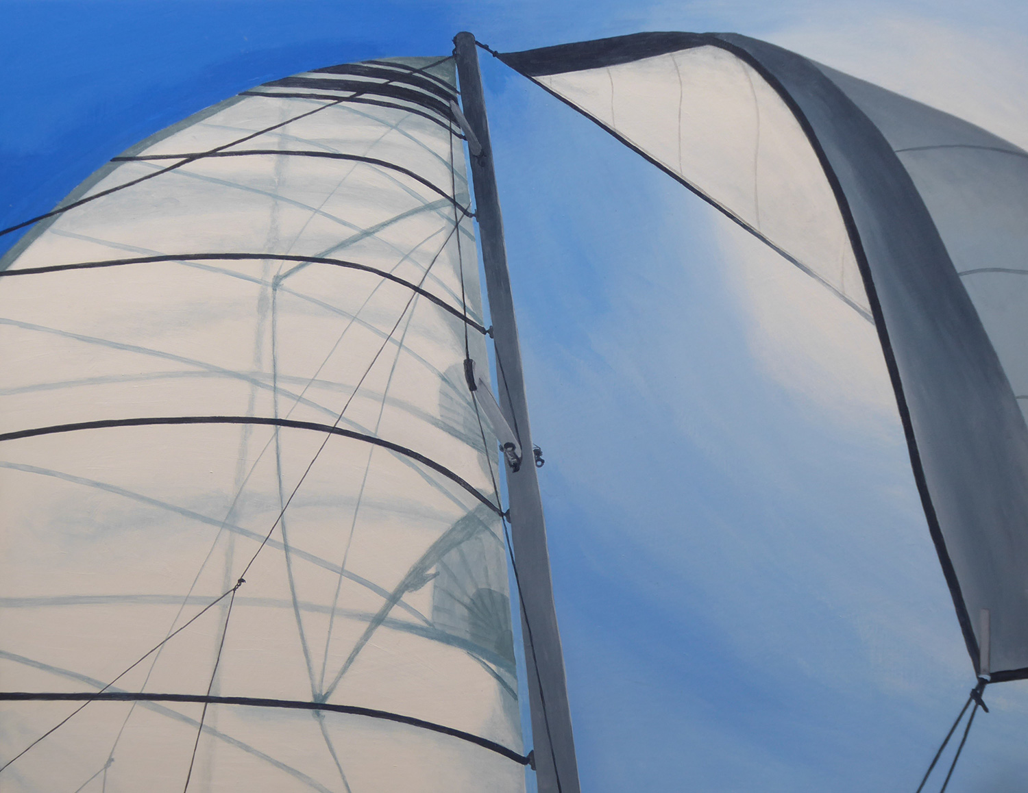 An acrylic painting of sails catching the breeze