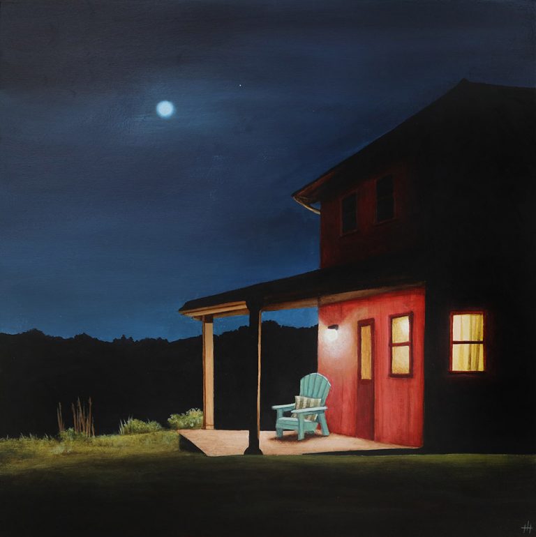 painting of a house at night